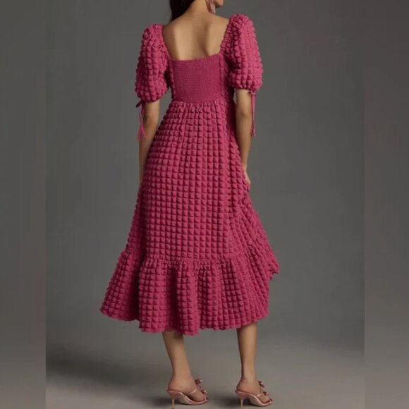 Endless Rose Textured Bubble Puff Sleeve Sweatheart Maxi Dress Mauve Dark Pink M - Picture 7 of 16